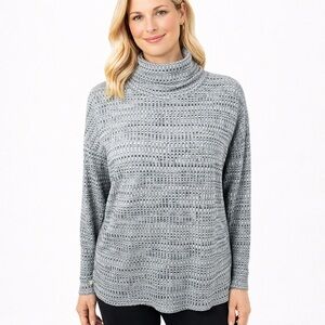 Snoskins Cowl Neck Knit Top Artsy Stripe Gray Relaxed Cabin Cozy Stretch Size M